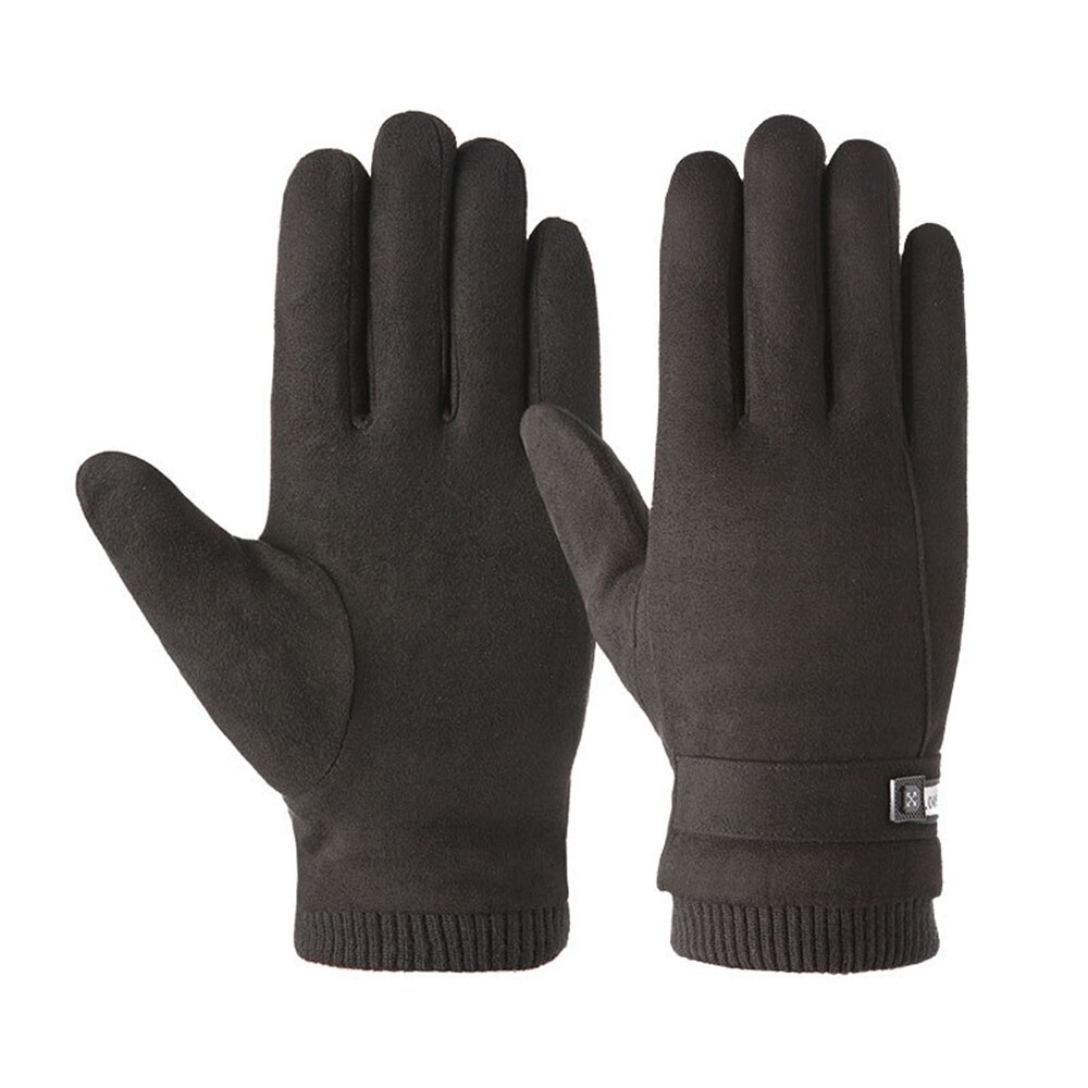 Men's Full Fingers Gloves Warm Winter Velvet Padded Touchable Warm Outdoor Cycling Gloves For Male Gloves: 906Black