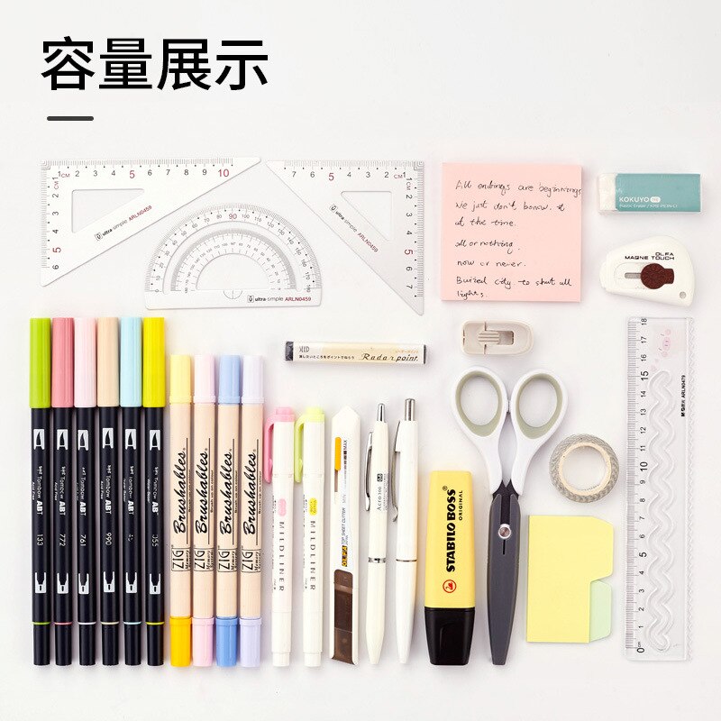 Trousse à stylos coréenne, étui pliable à deux couches, support en tissu pour téléphone, pochette de rangement pour papeterie bureau école