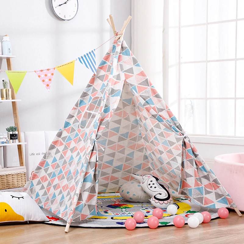 1.35/1.65M Draagbare Kinderen Tenten Speelhuis Kinderen Katoen Canvas Indian Spelen Tent Wigwam Kind Little Teepee kamer Decoratie: 3 / 1.65m