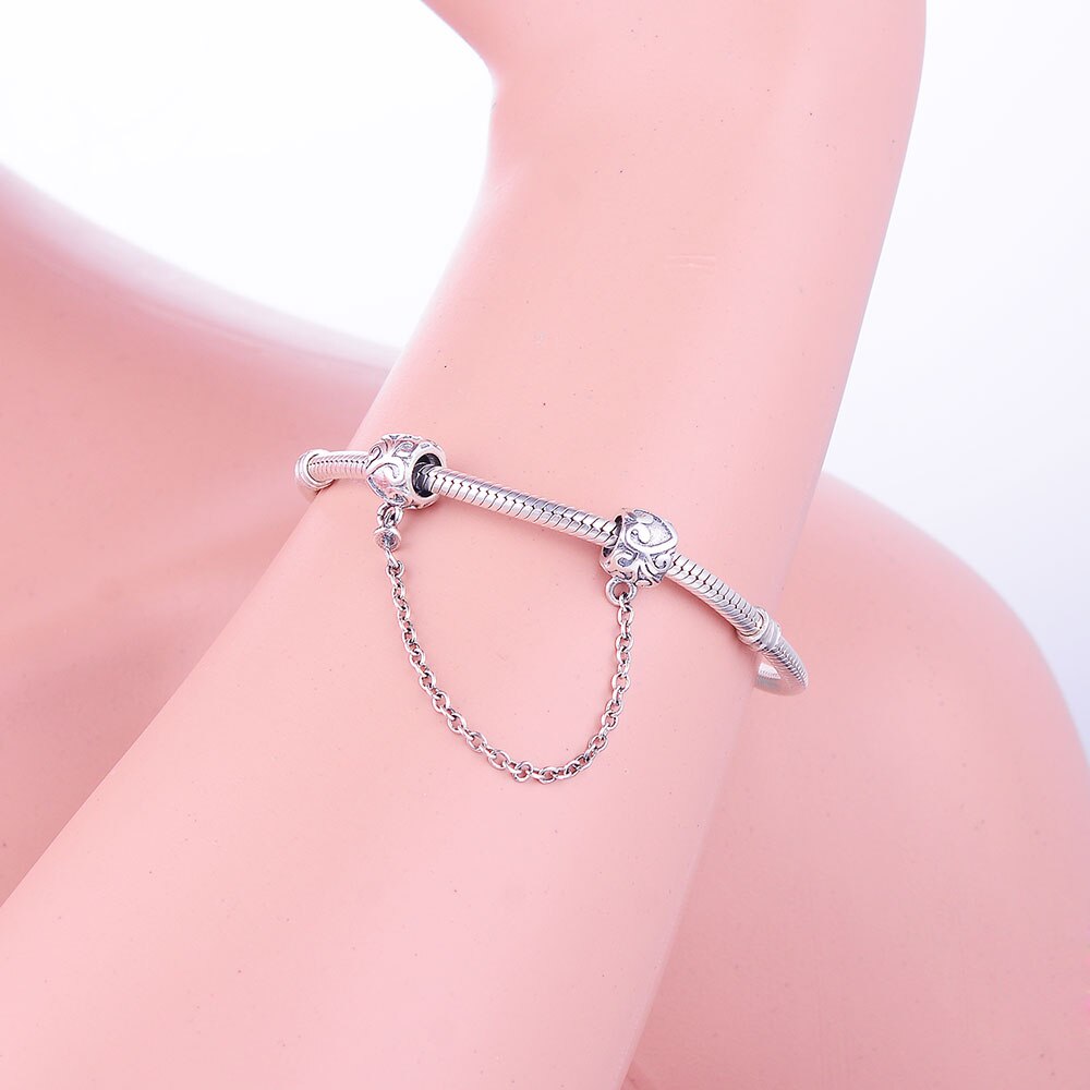925 sterling silver säkerhetskedja europeisk passform fin charm pärlor stil armband halsband hänge diy originalsmycken