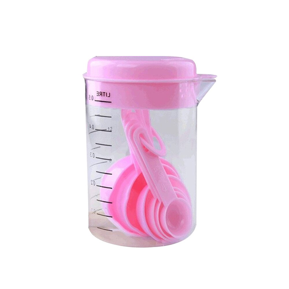 7 Pcs/Set Plastic Kitchen Measuring Tool Blue Pink Plastic Measuring Cup Spoons Sets Graduated Spoons For Kitchen Baking Coffee: Red