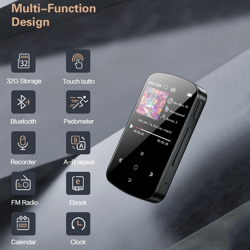 Mini Clip Bluetooth 5.0 MP3 Player Portable Music Lossless HiFi Sound Audio MP3 Player With FM Radio Pedometer Function