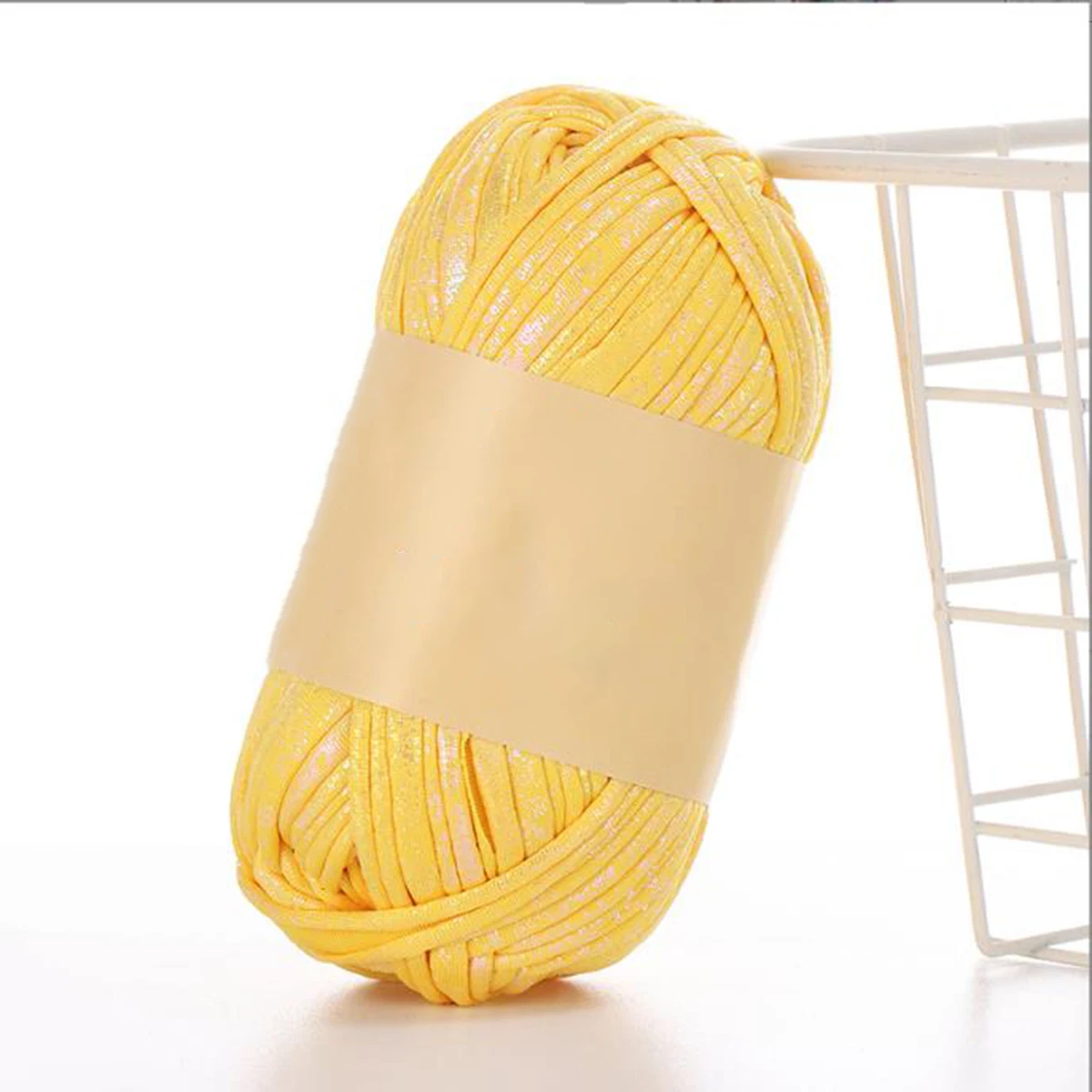 100g Imitation Leather Shiny Crochet Yarn，43.74yd Metallic Tshirt Yarn，DIY Hand Knitting for Bag Blanket Cushion Crochet Yarn: Yellow