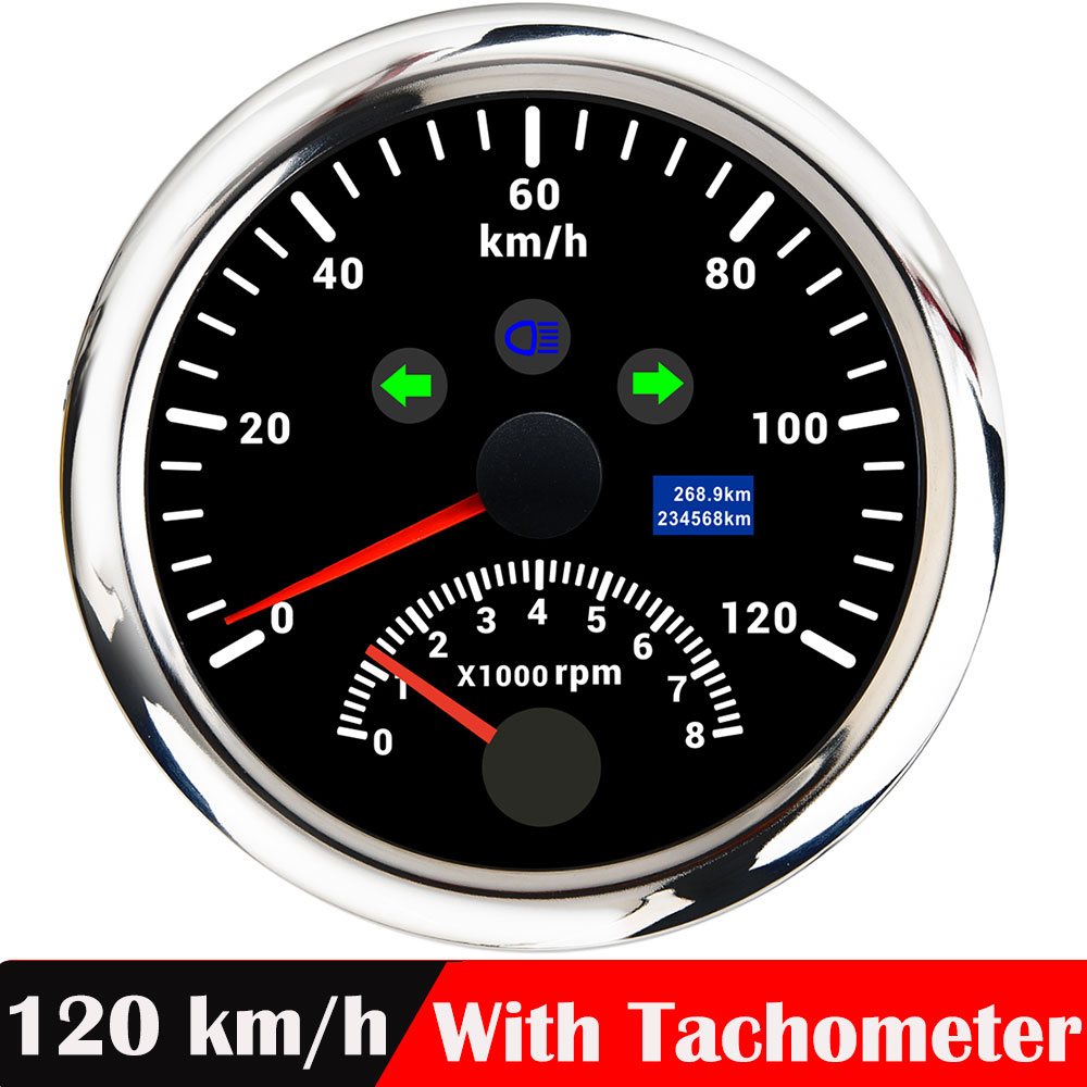 Universele 85Mm Gps Snelheidsmeter Gauge 120 Km/h 200 Km/h 200MPH Gps Speed Meter Kilometerteller Met Toerenteller 8000Rpm Met gps Antenne: 120KMH BS