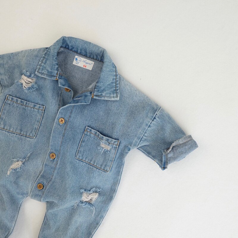 Mialncel Baby Rompertjes Peuter Meisjes Jumpsuits Baby Jongens Denim Romper Turn Down Kraag Outfit