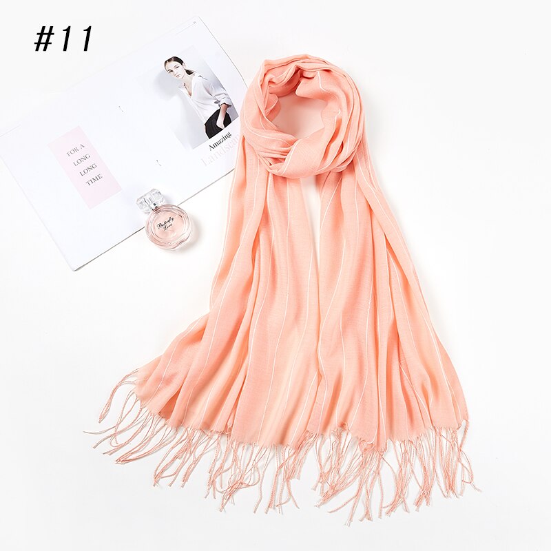 Woman Striped Women Hijabs Ladies Simple Solid Long Shawl Head Scarf Female Daily Wrap Hijab Plain Muslim 11 Colors: Color 11