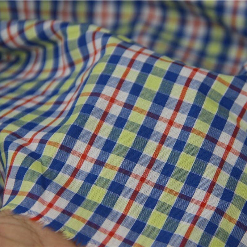 100%  kæmmet bomuldsgarn farvet grøn blå gul rød ternet tyndt fint stof til gør-det-selv sommerskjortekjole bluse hjemmetøj håndværk: Gul / 150 x 148cm 1.5m