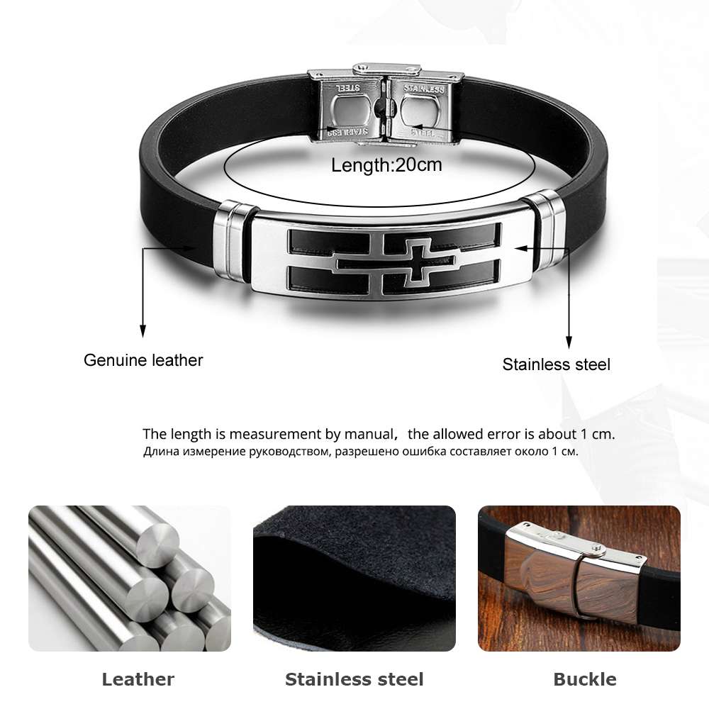 200mm Cross PU Leer Rvs Mannen Armband Mode-sieraden Armbanden & Bangles Voor Vaderdag (jewelOra BA101593)