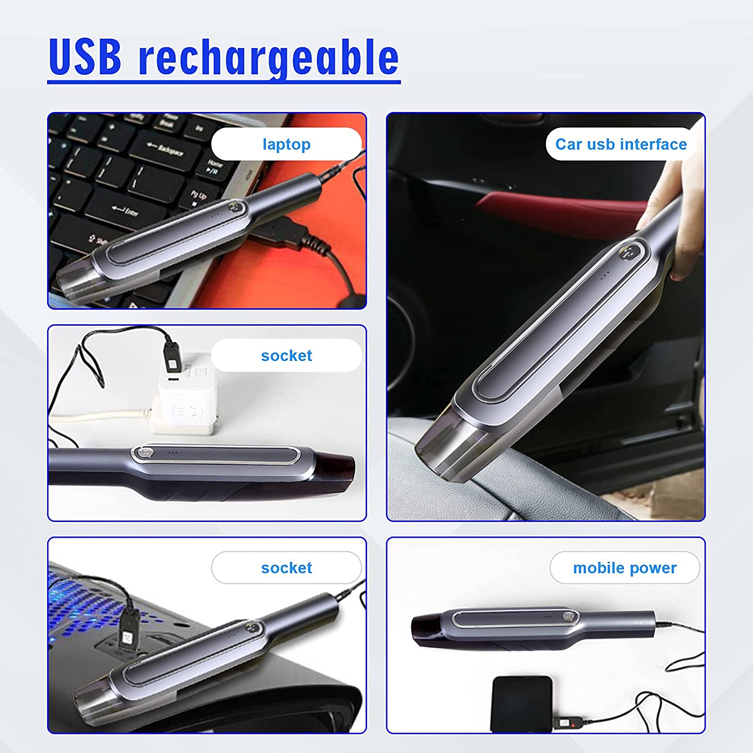 Aspirapolvere portatile per auto 6000Pa casa e auto portatili senza fili con Design a batteria, con filtro riutilizzabile a batteria ricaricabile