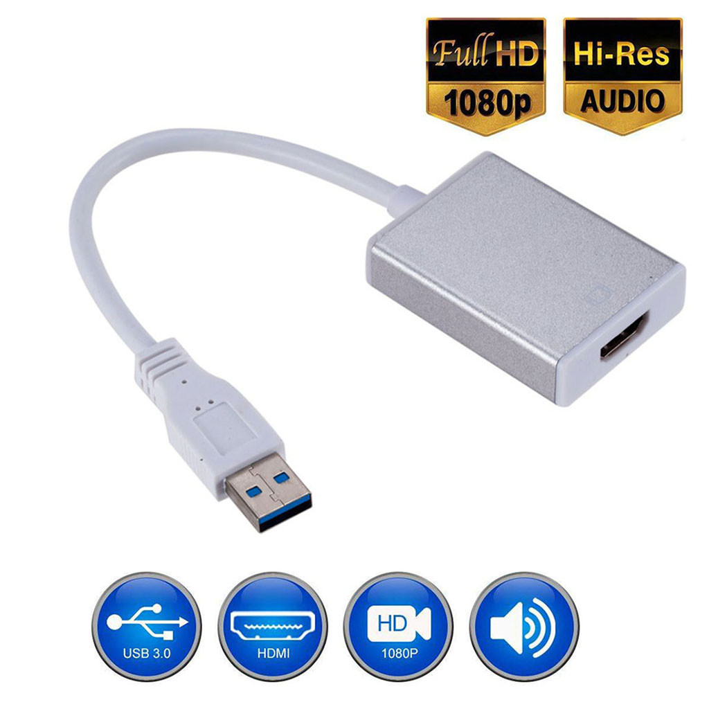 USB 3.0 to HDMI Adapter - HD 1080P Converter Cable - External Graphics Card for Windows Laptops: White