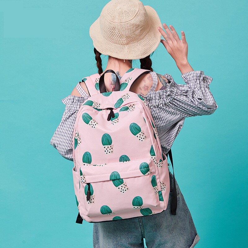Fengdong skole rygsæk til teenagepige kaktus udskrivning bærbar rygsæk 15.6 studerende rygsæk skoletaske til piger børn bogtaske