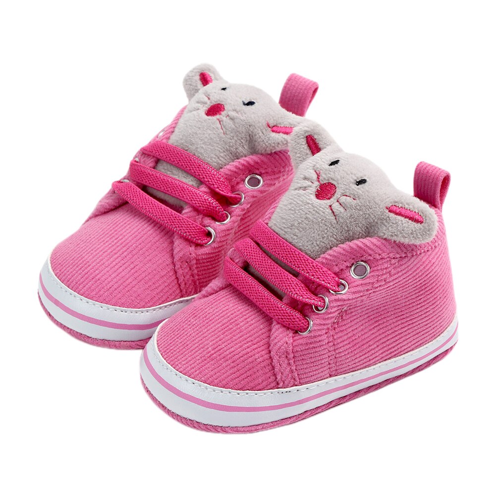 Babyskor djur tecknad baby sneakers bomull halkfria första vandrare vår höst spädbarn skor: Rosröd / 11