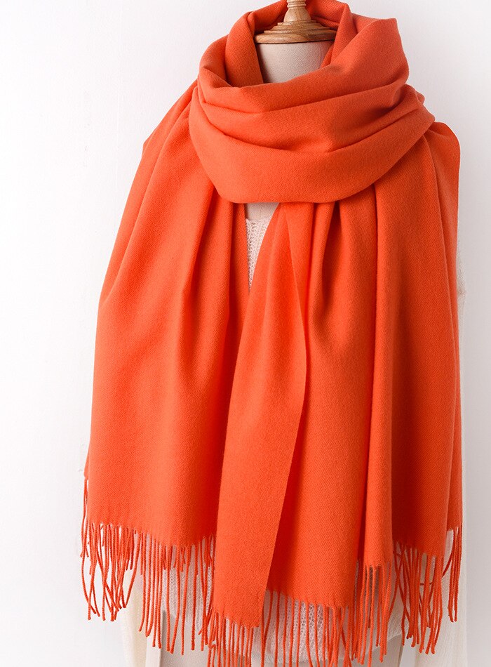 JulyPalette Solid Color Cashmere Scarf For Women Autumn Tassel Lady Long Shawls Pashmina Scarf Winter Warm Thicken Wool Scarves: Orange