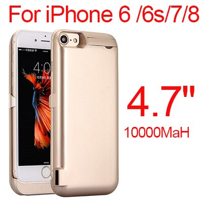 10000Mah Power Bank Case Moblie Telefoon Batterij Oplader Voor Iphone 6 6S 7 8 Plus Power Bank opladen Case Externe Pack: Gold 6 6S 7 8