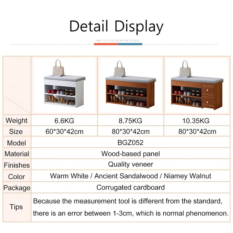 Nordic Entrance Shoe Bench Storage Stool Multi-function Double-layer Shoe Rack Living Room Sofa Stool