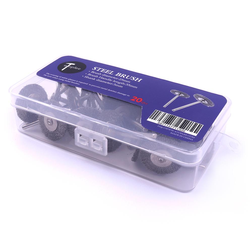 20 sztuk trwała szczotka druciana 25mm * 35mm stalowa szczotka obrotowa szczotka druciana es dla Demel/szlifierka narzędzie obrotowe/mini wiertarka polerowanie