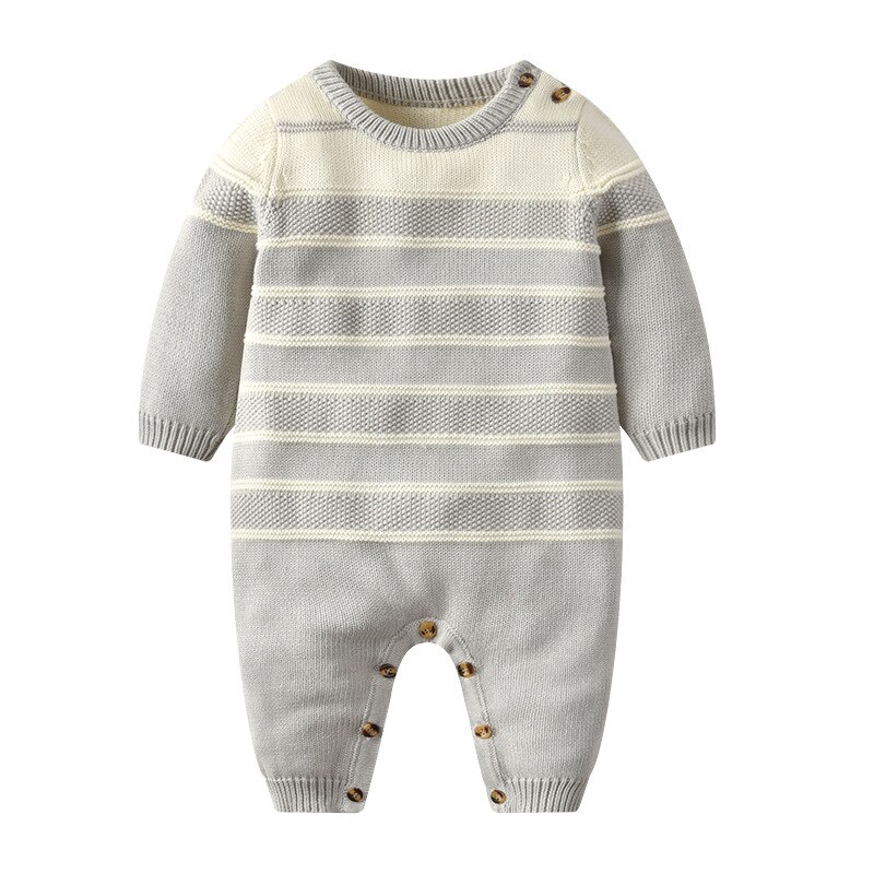 Mode Pasgeboren Baby Jongen Meisjes Winter Kleding Warm Knit Trui Streep Lange Mouwen Katoenen Peuter Vest Romper En Hoed Set