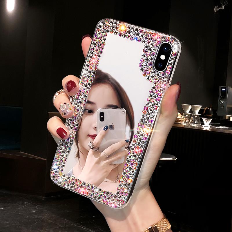 Dla Huawei Nova 7i 6se 3 3i 5 6 7 Pro P30 Mate 20Pro Honor 10 9 Lite P Smart 2019 szkło hartowane lustro Rhinestone Case