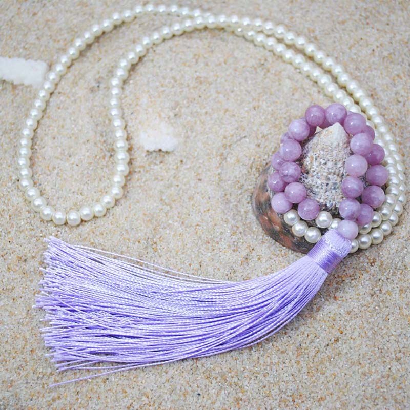 Yumfeel Lange Kralen Kwastje Ketting 18 Kleuren Natuursteen Ketting Vrouwen Sieraden Strand Crystal Quartz: Lavender quartz