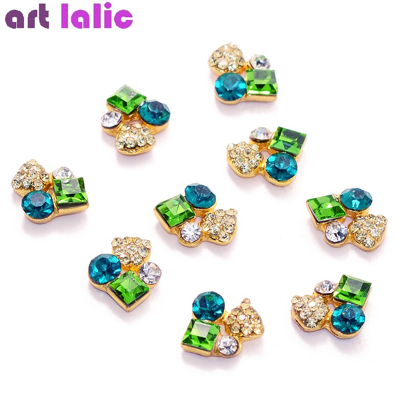 10 stuks Nail Art 3D Sapphire Emerald Crystal Lichtmetalen Rhinestones Decoraties Jewerly Nagels Steentjes Manicure Gereedschap TN1100