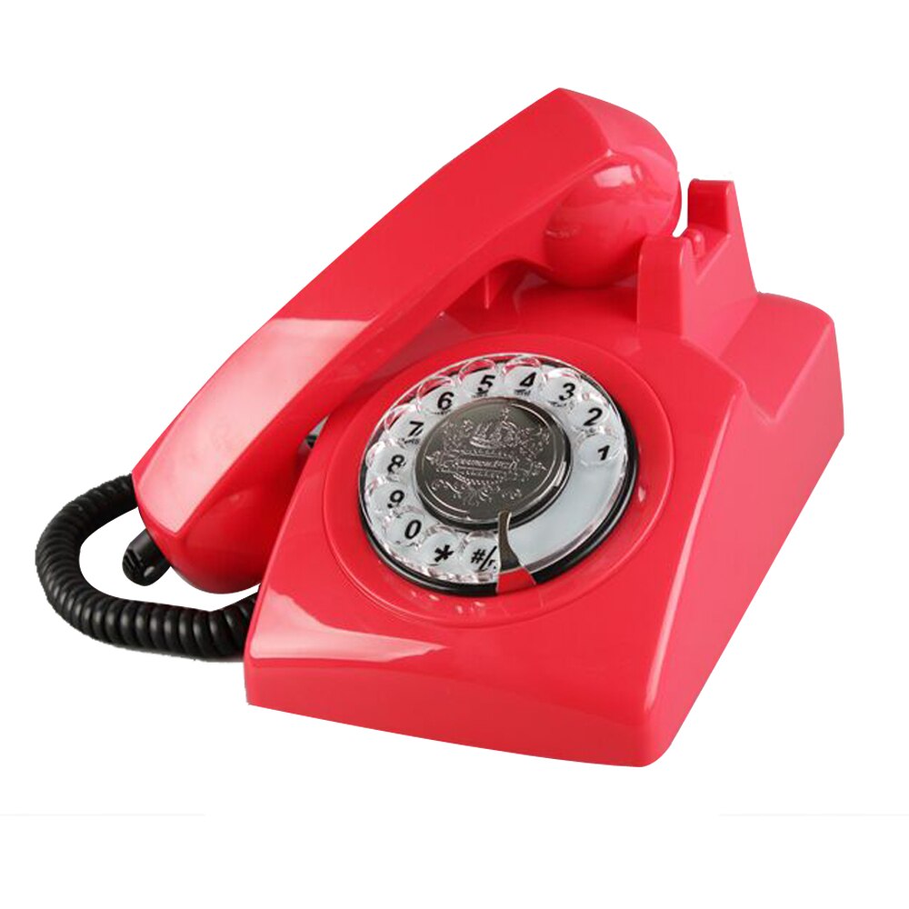Classic Rotary Dial Telephone Retro Landline Home Phones Blue Antique Telephone for Home Office Hotel Decor Novetly Electronics: red telephone