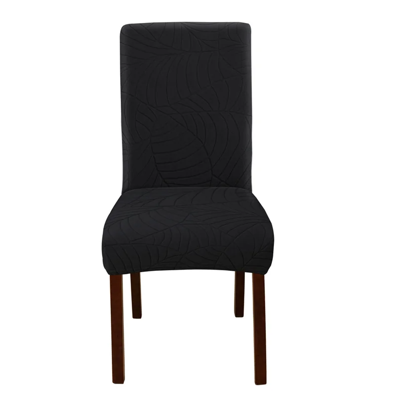 1PC Leaf Jacquard Chair Covers Removable Stretch universal Chairs Cover Solid Color Seat Covers for Dining Room Hotel Banquet: black