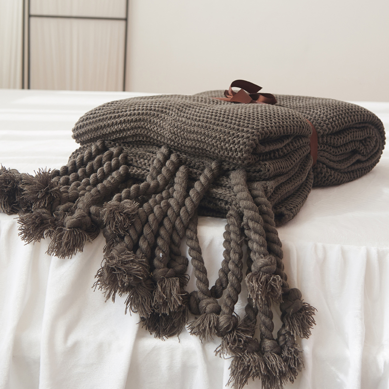 Manta de hilo de tiro con borla para cama, sofá a cuadros para viajes, avión, Mantas para la siesta, tapiz de pared lisa, cubrecama, Mantas Koc
