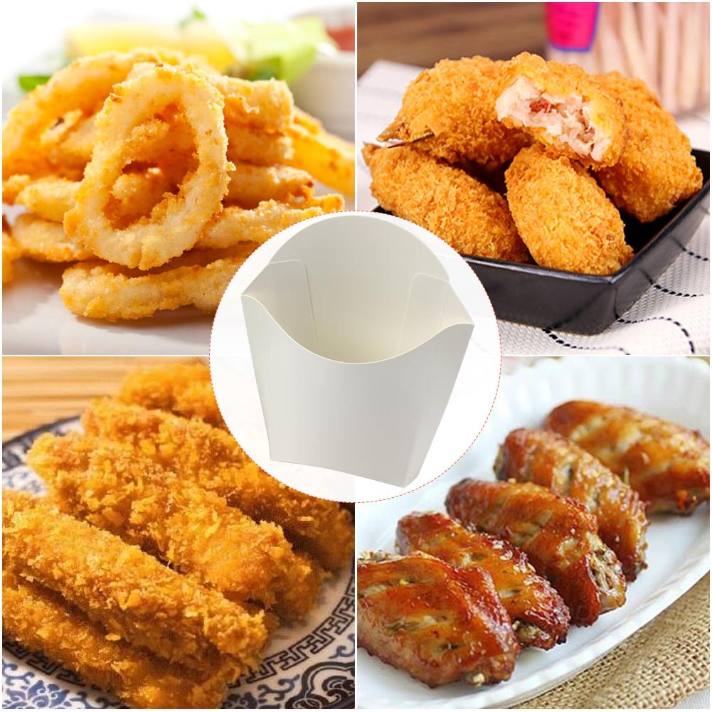 100 engångslåda för vit pommes frites friterad kyckling hamburgare förpackning kartong olja packlåda pommes frites låda hållare koppar set vitt papper