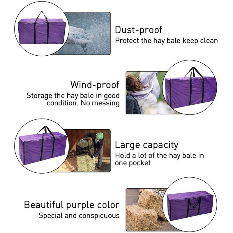 Hay Bale Storage Bag, Extra Large Tote Hay Bale Carry Bag, Foldable Portable Horse and Livestock Hay Bale Bags with Zipper Water