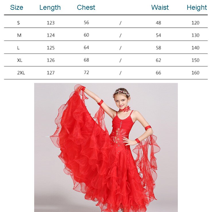 Children Kids Girls Pink White Tango Ballroom Viennese Waltz Dress Waltz Dance Costumes: Red / Height 140 to 150cm