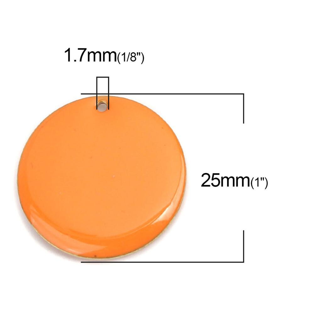 DoreenBeads Copper Enamelled Sequins Pendant Brass Colorful Round Style Jewelry DIY Charms 25mm Dia., 5 PCs: orange