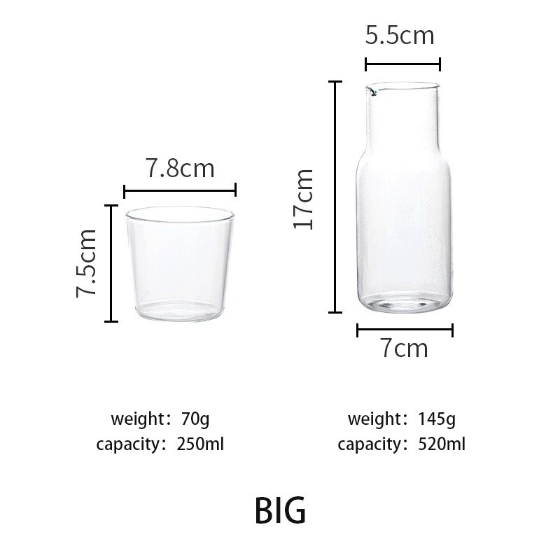 2 st/set vattenkaraffel med tumbler glas kallvattenflaskkopp koppar sängkanna vattenkanna högtemperaturbeständig flaska: L