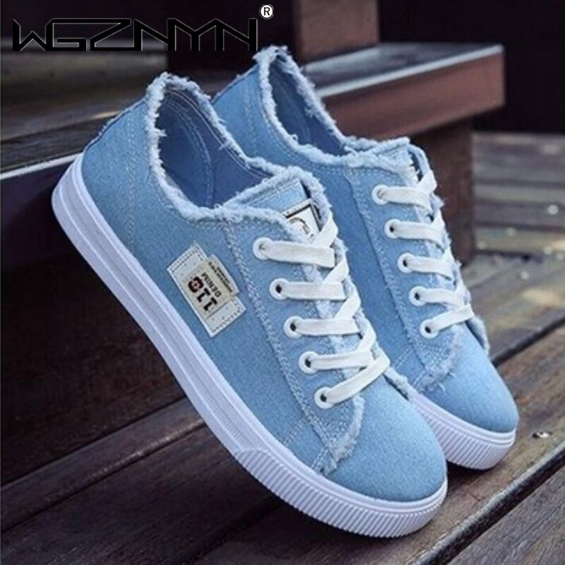 Canvas Schoenen Vrouw Sneakers Lace-Up Sneakers Voor Vrouwen Mode Denim Casual Sport Shoe Wit Trainers Zapatos mujer