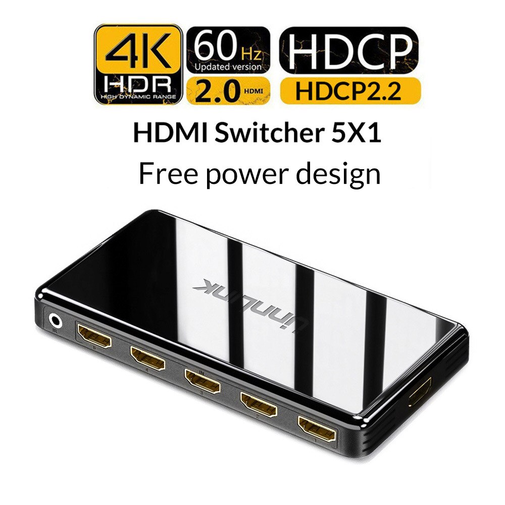 Unnlink hdmi switch 7 x 1 hdmi 2.0 uhd 4k @ 60hz 10 bit hdr hdcp 2.2 3d med ir for xbox one s/x  ps4 pro led smart tv mi box 3 projektor: Oppgradering 5 x 1 no plugg / Us plug
