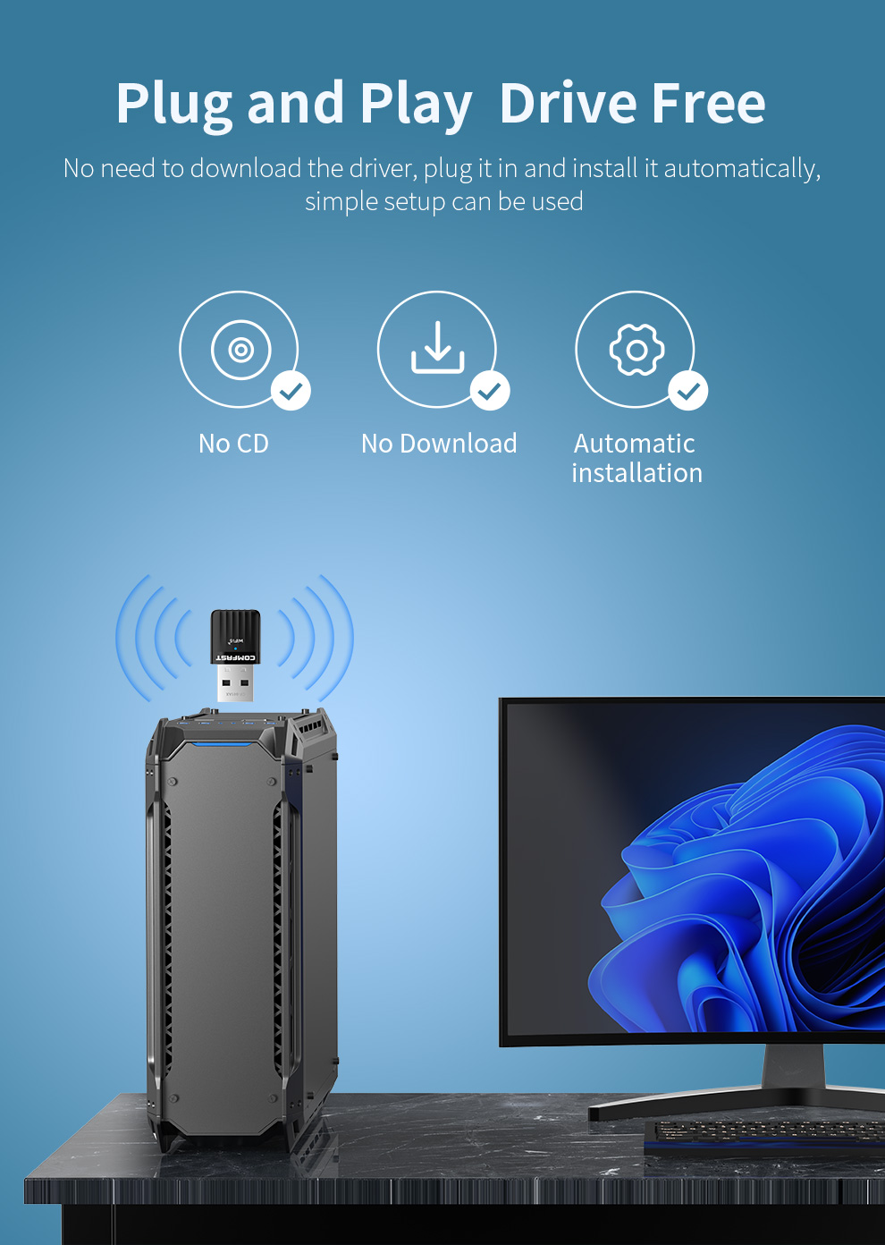 COMFAST Wifi 6 Adaptador USB AX600 Wi Fi Adapter 802.11ax Driver Free 5ghz+2.4ghz Wireless Dongle for PC Laptop Win 10/11