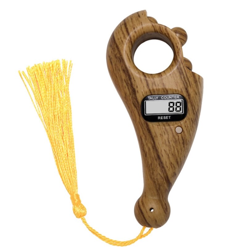 Portable Handheld Tassel Digital Beads Counter Finger Game Decompression Toy Y98D: mahogany color