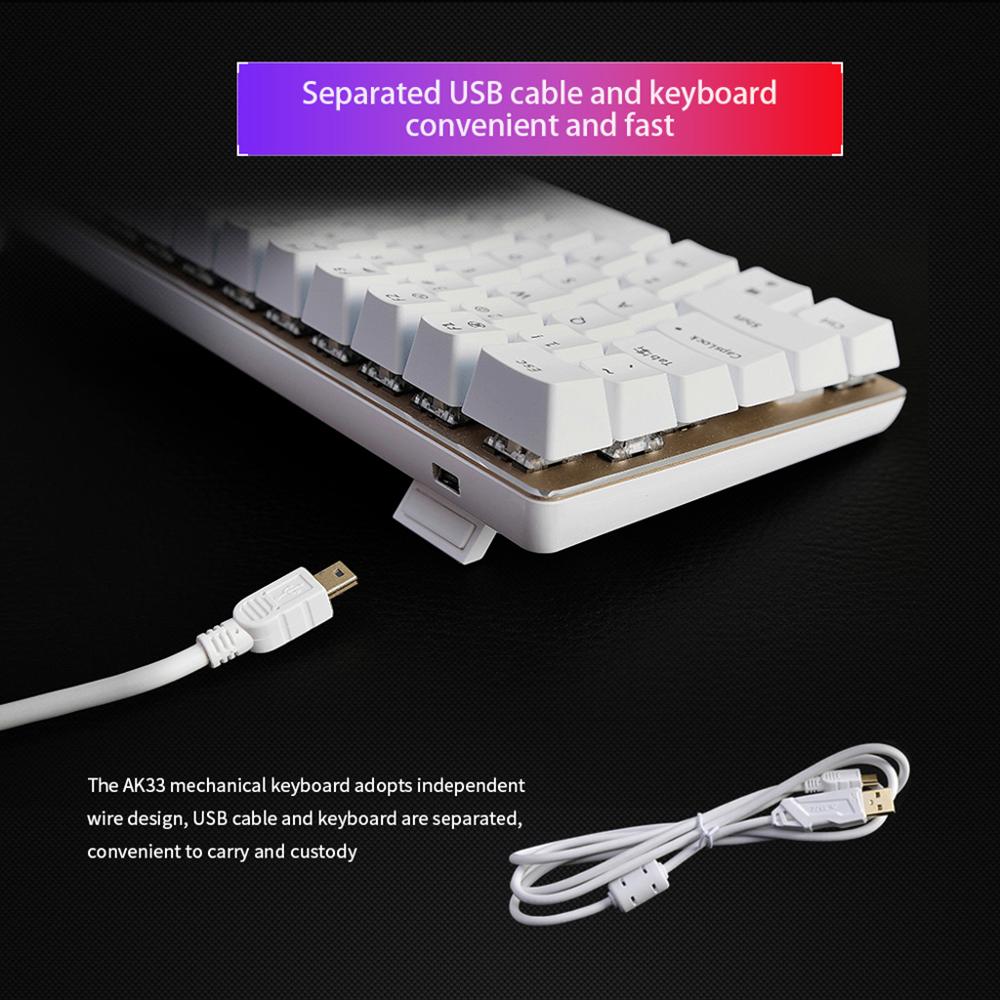 Ajazz AK33 clavier mécanique filaire clavier de jeu USB 82 touches bleu/noir commutateur rvb/1 couleur clavier rétro-éclairé pour PC Gamer