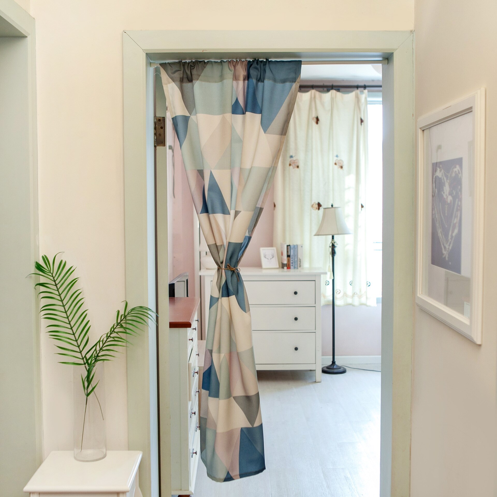 European-Style Polyester Cotton Cloth Curtain Partition Curtain Simple Kitchen Bedroom Cloth Curtain Porch Curtain without Rod