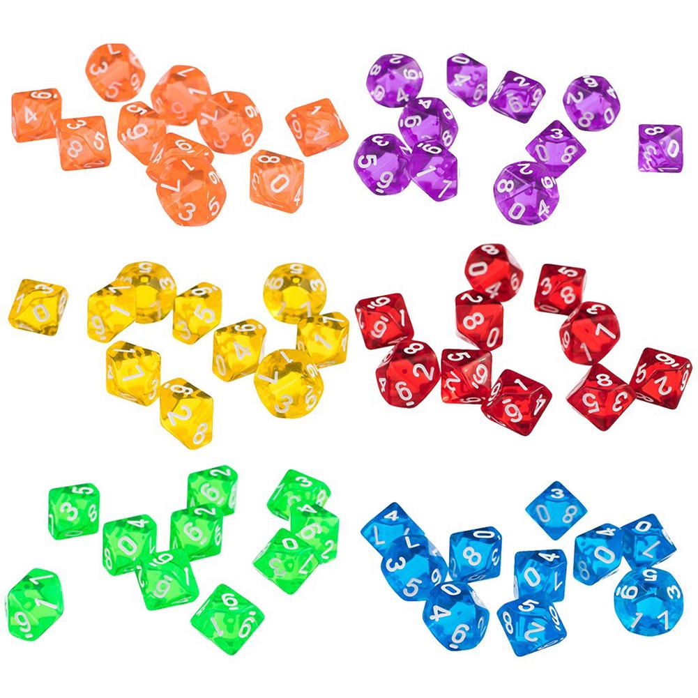 10Pcs Transparant Polyhedral D10 Multicolor Dice Game Party Pub Supplies Dice Game Party Pub Levert