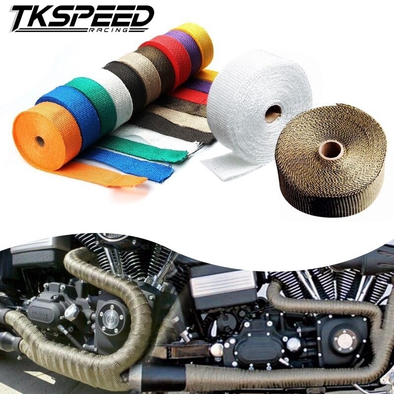 Universal motorcykel ubrændbar turbo manifold varmeudstødningsrør termisk wrap tape & rustfri bånd til bil 1.5mm*25mm*5m