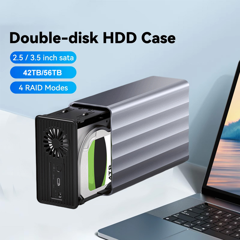 Dual Bay HDD/SSD Case 2.5/3.5 Inch External Hard Drive Enclosure Dual Bay HDD Docking Station Array With RAID Function for PC