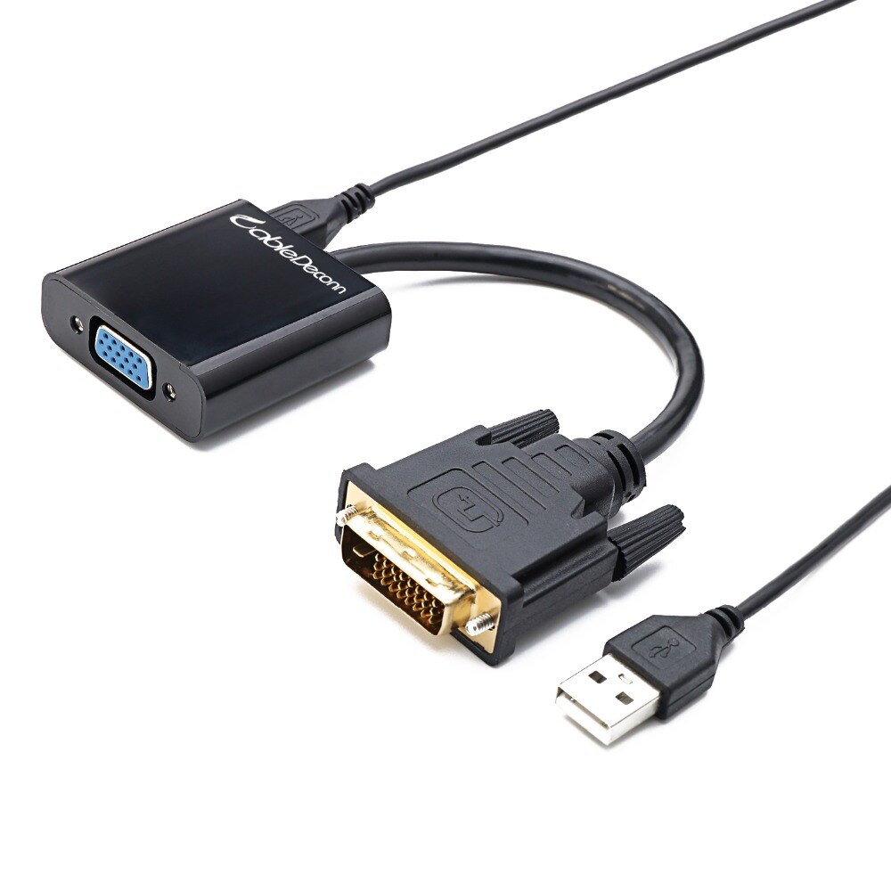 DVI-D 24 + 1 a VGA Full HD 1080P conector HDTV Cable con Micro Cable de alimentación USB para PC adaptador Monitor