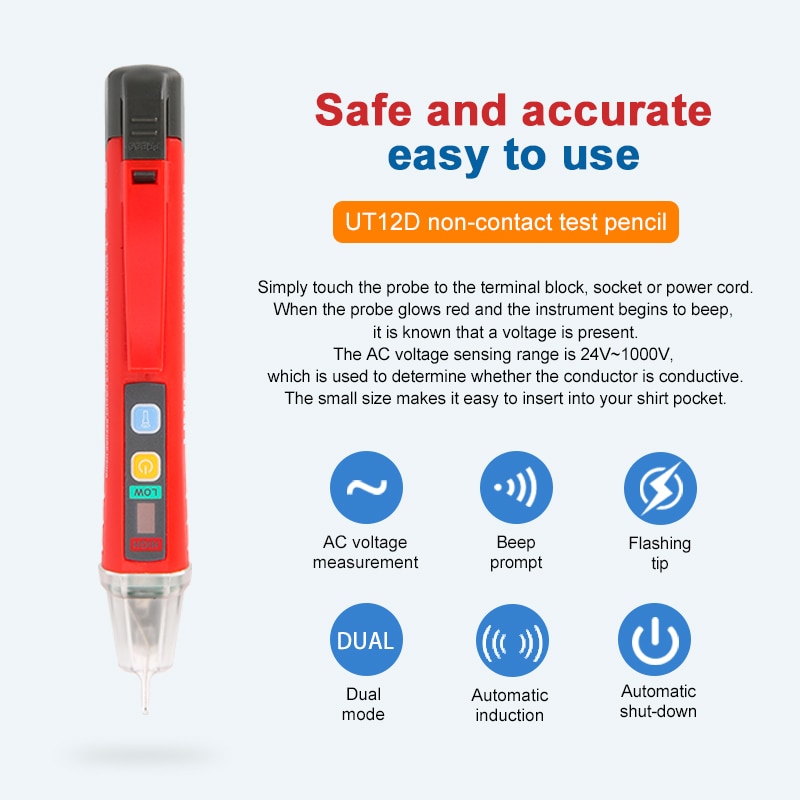 UNI-T test pencil Multimeter Tester AC / DC Meter With Light Non-contact Intelligent Power Supply UT12S Current Volt Pencil Test