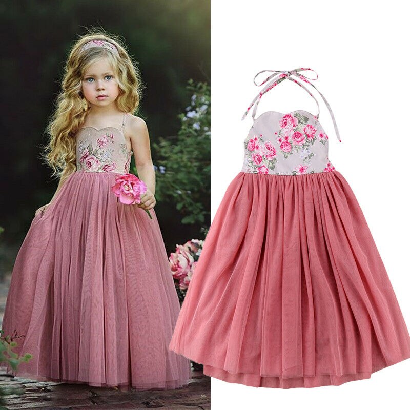 Bloem Baby Kids Meisjes Lace Princess Party Jurk Halter Maxi Lange Jurk Bruiloft Bruidsmeisje Formele Jurken