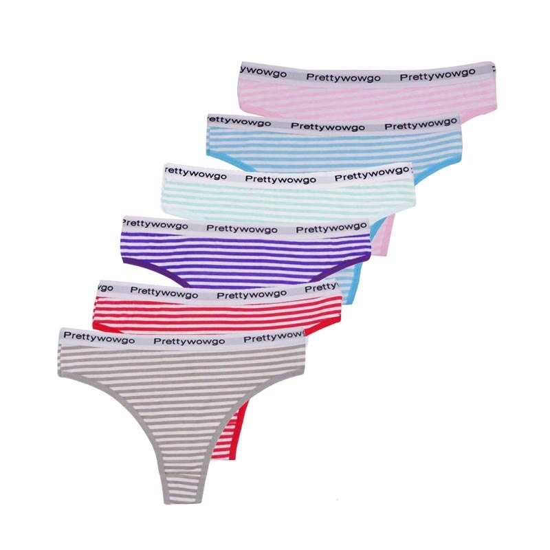 3 Pcs / Lot Sexy Woman Thong Cotton Striped G String Panties 9008