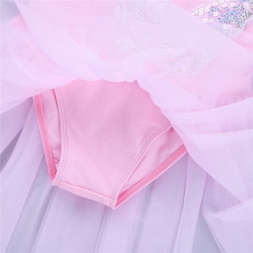 IEFiEL dziewczyny bawełna Tulle z długim rękawem cekinami taniec baletowy gimnastyka trykot tutu sukienka dzieci sukienka na występy