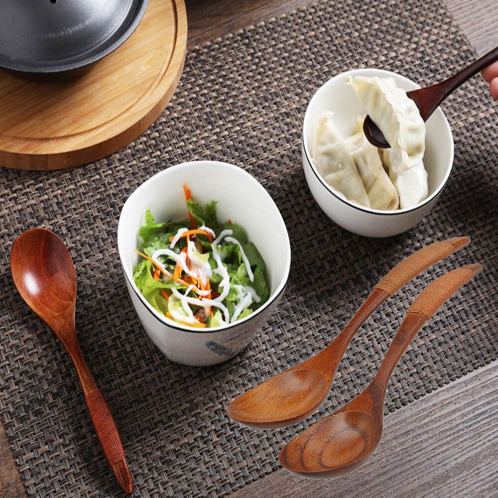 Natural Wood Spoon Bamboo Kitchen Cooking Dining Soup Tea Honey Coffee Utensil Tools Soup-Teaspoon Tableware 1Pc