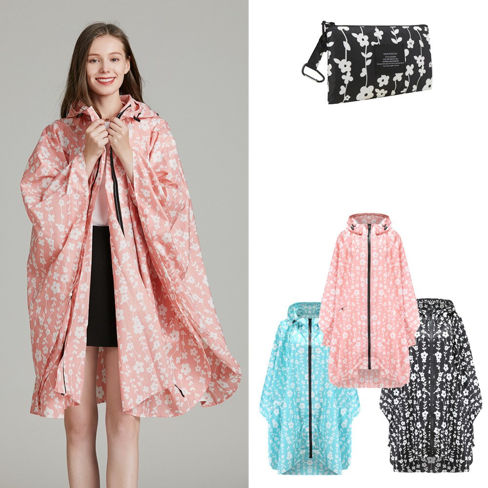 Chubasquero con capucha de flores para Mujer, impermeable, al aire libre, mochila, Poncho, chaqueta, capa, , gabardina