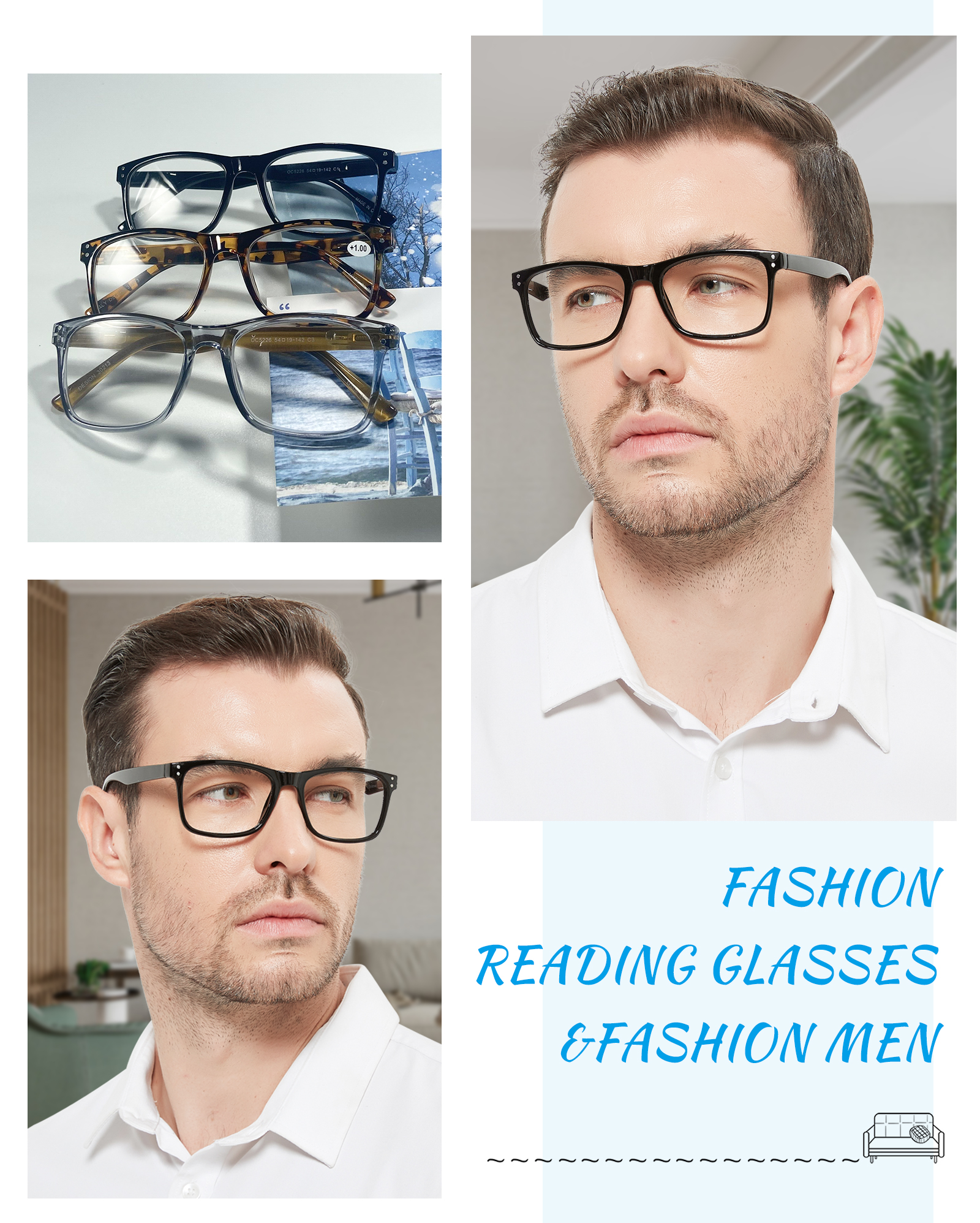 Reading Glasses For Men Hyperopia Optical Eyeglasses Frame Rectangle Presbyopia Glasses Classic Eyewear Magnifying Readers +1.0