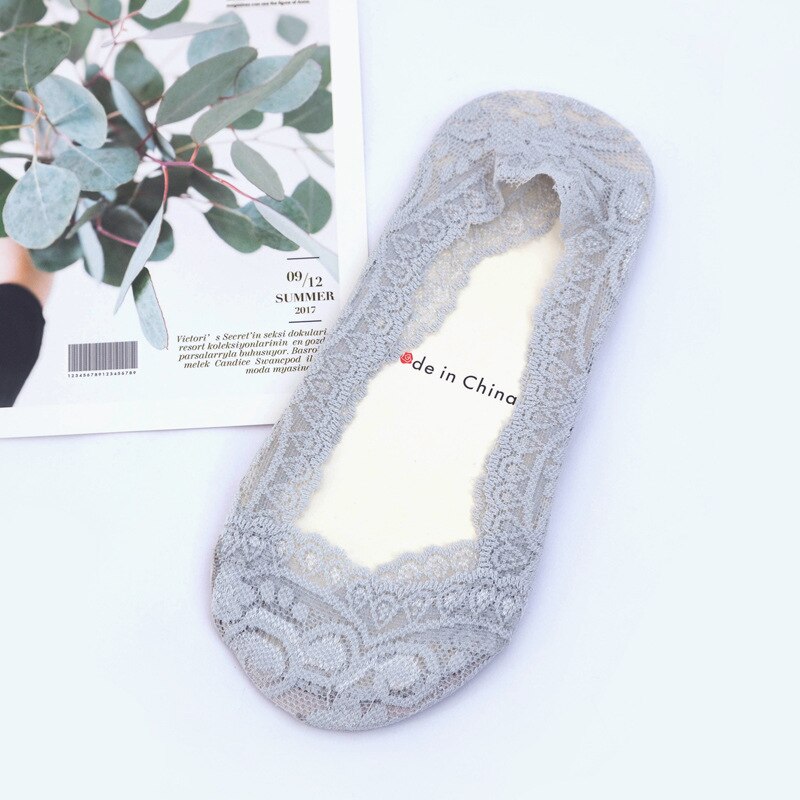 Lot de 10 chaussettes en dentelle pour femmes, lot de chaussettes d&#39;été solides, coupe basse, sans spectacle, en coton, décontractées, fines et invisibles: Gray